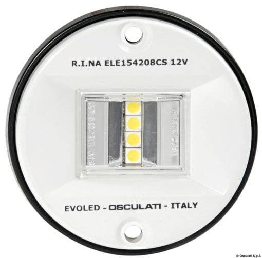 Lampy pozycyjne EVOLED, ze źródłem światła LED o niskim zużyciu energii. Obudowa z tworzywa sztucznego ABS biała. 135° rufowa - Kod. 11.039.14 3