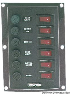 Panel nylonowy z podświetlanymi wyłącznikami kołyskowymi - Horizontal control panel w. 6 switches - Kod. 14.103.32 11