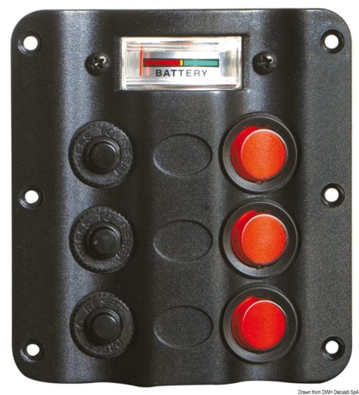 Panel elektryczny Wave Design z wyłącznikami kołyskowymi z diodą LED - 3 Wyłączników + 1 gniazdo wtykowe z zapalniczką - Kod. 14.104.04 8