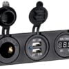 Woltomierz cyfrowy i gniazda wtykowe do montażu wpuszczanego - Digital voltm, power outlet, dual USB port recess - Kod. 14.517.23 1
