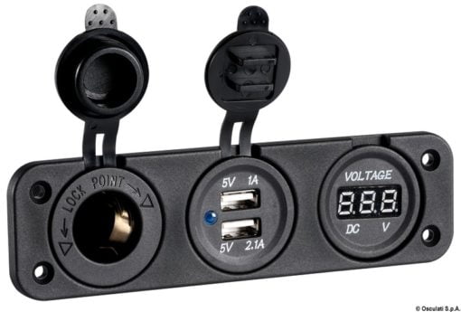 Woltomierz cyfrowy i gniazda wtykowe do montażu wpuszczanego - Digital voltmeter and ammeter, p. outlet 12V, USB - Kod. 14.517.28 6