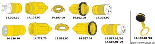 Wtyczki i gniazda wtykowe MARINCO. Wodoszczelne wieczko z PVC żółte dla 14.636.10 - Kod. 14.771.70 3