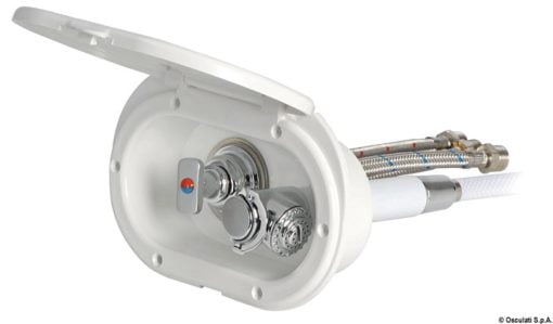 Pojemnik na prysznic Oval z mieszaczem i prysznicem uruchamianym przyciskiem Mizar - Shower box SS hose 4 m - Kod. 15.140.31 5