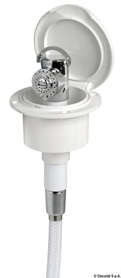 Pojemnik na prysznic Classic Evo z prysznicem uruchamianym przyciskiem Mizar - Classic Evo chromed shower box PVC hose 4 mm Flat mounting - Kod. 15.250.07 8