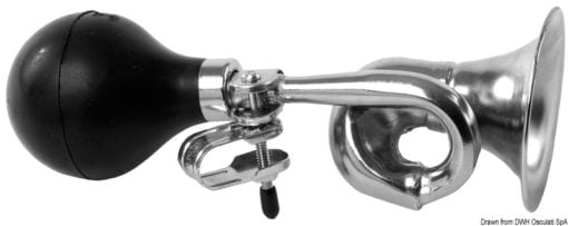 Japońska trąbka sygnałowa typu gruszka wykonana z chromowanego mosiądzu - Japanese hand pressure chromed brass curved horn - Kod. 21.453.02 3