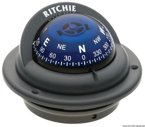 Kompasy RITCHIE Trek 2'' 1/4 (57 mm) w komplecie z oświetleniem i kompensatorami - RITCHIE Trek external compass 2“1/4 grey/blue - Kod. 25.080.13 9