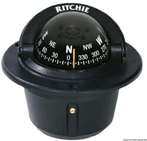 Kompasy RITCHIE Explorer 2'' 3/4 (70 mm) w komplecie z oświetleniem i kompensatorami - RITCHIE Explorer built-in compass 2“3/4 black/blac - Kod. 25.081.01 3