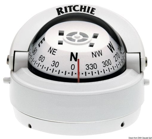 Kompasy RITCHIE Explorer 2'' 3/4 (70 mm) w komplecie z oświetleniem i kompensatorami - RITCHIE Explorer compass bracket 2“3/4 white/white - Kod. 25.081.22 7