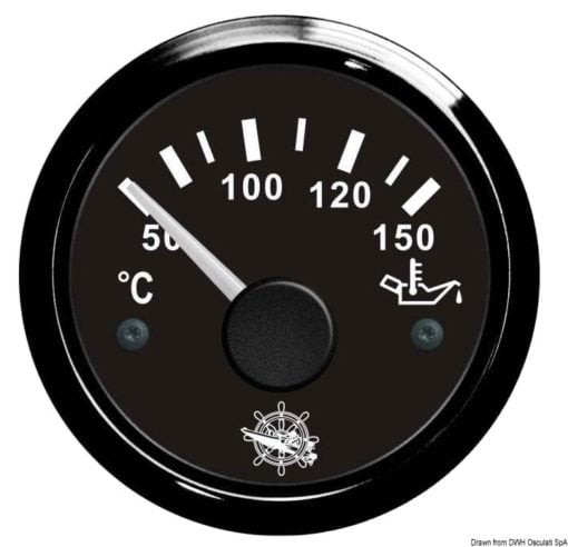 Wskaźnik temperatury oleju 50-150°C Tarcza czarna, ramka polerowana 12|24 Volt - Kod. 27.321.09 5