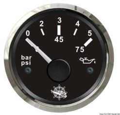 Wskaźnik ciśnienia oleju 0-10 bar Tarcza czarna, ramka polerowana 12|24 Volt - Kod. 27.321.11 11
