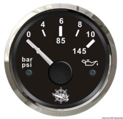 Wskaźnik ciśnienia oleju 0-5 bar Tarcza czarna, ramka polerowana 12|24 Volt - Kod. 27.321.10 11