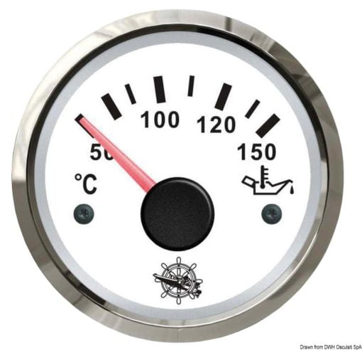 Wskaźnik temperatury oleju 50-150°C Tarcza czarna, ramka polerowana 12|24 Volt - Kod. 27.321.09 4