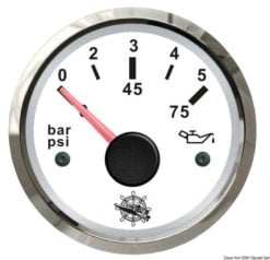Wskaźnik ciśnienia oleju 0-5 bar Tarcza czarna, ramka polerowana 12|24 Volt - Kod. 27.321.10 10