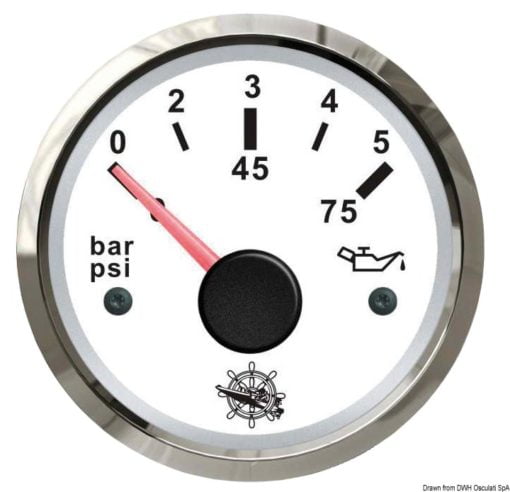 Wskaźnik ciśnienia oleju 0-10 bar Tarcza czarna, ramka polerowana 12|24 Volt - Kod. 27.321.11 5