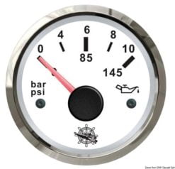 Wskaźnik ciśnienia oleju 0-10 bar Tarcza czarna, ramka polerowana 12|24 Volt - Kod. 27.321.11 9