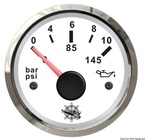 Wskaźnik ciśnienia oleju 0-5 bar Tarcza czarna, ramka polerowana 12|24 Volt - Kod. 27.321.10 4