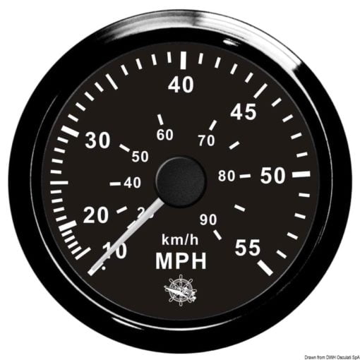 Prędkościomierz z rurką Pitot (ciśnieniowy) 0-65 MPH Tarcza czarna, ramka polerowana 12|24 Volt - Kod. 27.326.10 5