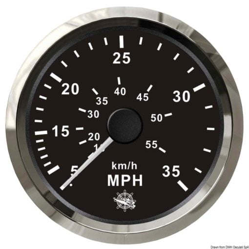 Prędkościomierz z rurką Pitot (ciśnieniowy) 0-65 MPH Tarcza biała, ramka polerowana 12|24 Volt - Kod. 27.327.10 4