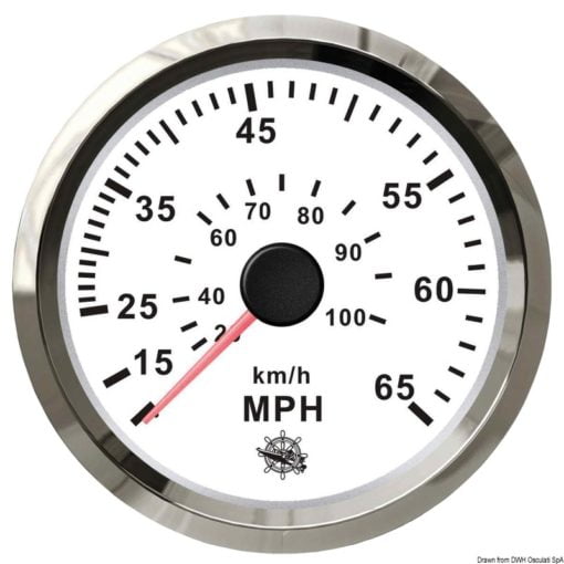 Prędkościomierz z rurką Pitot (ciśnieniowy) 0-55 MPH Tarcza biała, ramka polerowana 12|24 Volt - Kod. 27.327.09 3