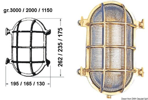 Owalna lampa OLD MARINA z ozdobną kratką ochronną z polerowanego mosiądzu - Oval turtle lamp 130x175 mm - Kod. 32.203.60 3