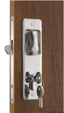 Zamek do drzwi przesuwnych z klamkami na wpust, klucz YALE na zewnątrz i blokada wewnętrzna - Yale-type external lock 16/38 mm w/flush hooking - Kod. 38.128.20 5