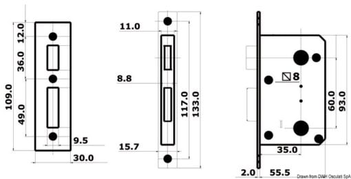 Z blokadą od wewnątrz i odblokowaniem awaryjnym od zewnątrz (do W.C. i kabin) - Smart pair of handles w/plates external right, internal right - Kod. 38.129.15 4