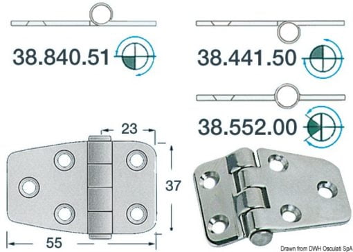 Zawias 2 mm - Hinge reverse knot 55x37 - Kod. 38.441.50 3