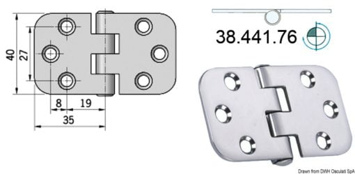 Zawias 2 mm - SS hinge reversed pin 70 x 39 mm - Kod. 38.441.76 3