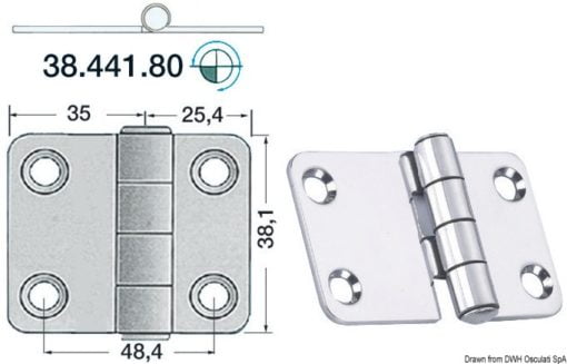 Zawias 2 mm - Hinge w/release pin 60,4x38,1 - Kod. 38.441.80 3