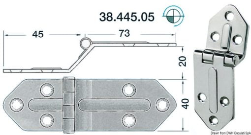 Zawias 2,5 mm - SS hinge w/release pin 118x40 - Kod. 38.445.05 3