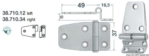 Zawias łamany 2 mm - Unthreadable hinge right - Kod. 38.710.34 3