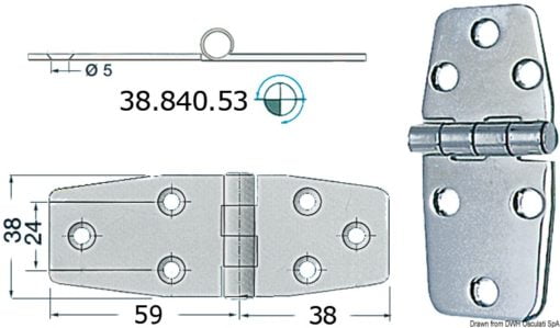 Zawias 2,5 mm - S.S hinge 97x38 mm - Kod. 38.840.53 3