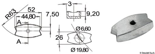 Płytka 52x26 mm - Plate anode Volvo 52x26mm - Kod. 43.554.17 3